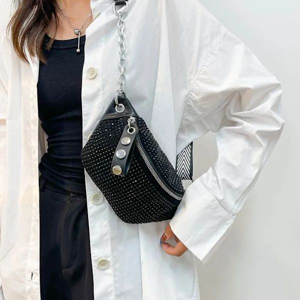 Designers axelväska för kvinnor, ny damkedja, axelväska, bröstväska, diamant midjeväska och telefonväska, mode bältesväska för kvinnor, svart midjeväska