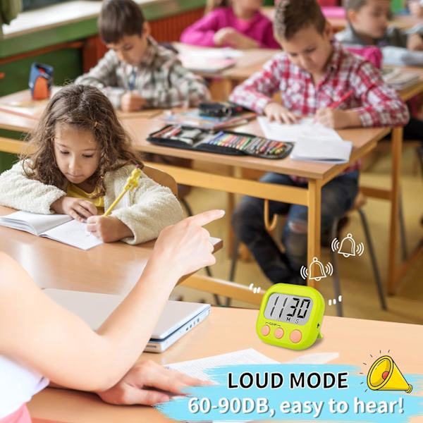 2 Pak Klasserum Timere til Børn - Stor Magnetisk Digital Timer - Blå/Grøn Blue Green 1
