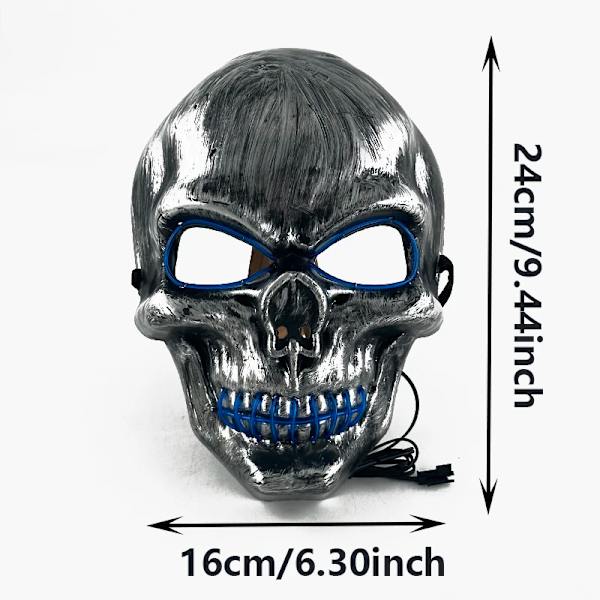 Klassisk Halloween Glödande Led Evil Skull Head Mask Ljus Upp Skräck Mask Kostym Kostym Skelett Mask Rekvisitar 09