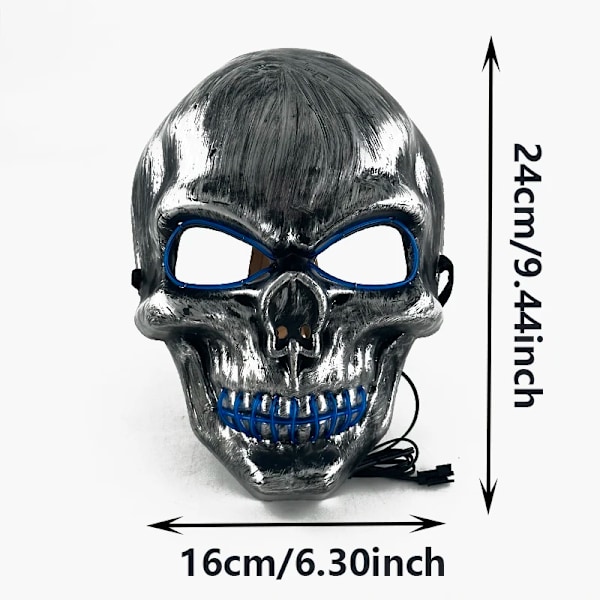 Klassisk Halloween Glødende Led Evil Skull Head Mask Lys Opp Skrekk Mask Kostyme Kostyme Skelett Mask Rekvisita 09