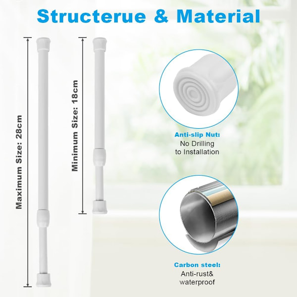 Skridsikker Gardinstang, 6 stk 18-28 cm Borfri Fjeder Teleskopstang til Gardiner pcs (18–28 cm)