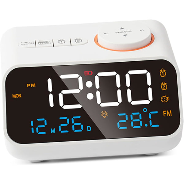 CQBB LED-väckarklocka, multifunktionell elegant digital display FM-radioklocka för sovrum (vit)
