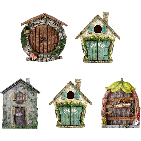 Miniature Fe-Havegårdsdør - Udendørs Fe-Hus til Træer, Havefigurer & Havepynt (Én Størrelse, E) E One size