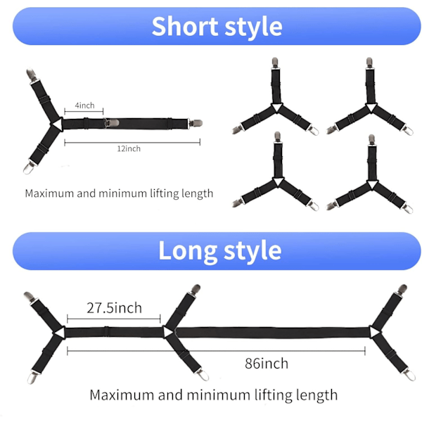 Luyena Sengestroppe - 4+1 stk Justerbare Sengestroppe Klips Holder (Sort)