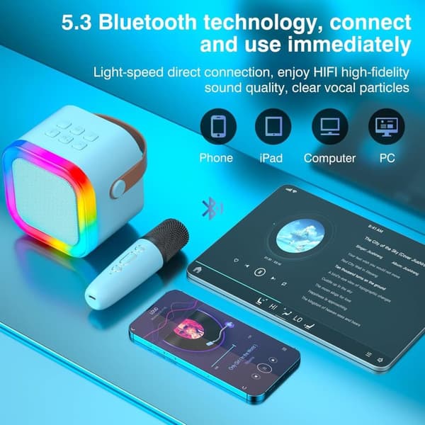 Bluetooth-høyttaler - Bærbar Bluetooth-karaokehøyttaler - Blå