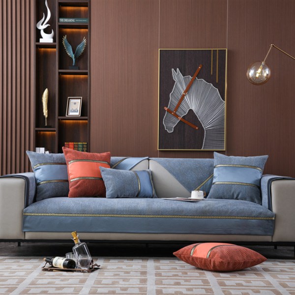 Halkfri soffdyna i färgblock i modern minimalistisk stil ljusblå 90*160cm