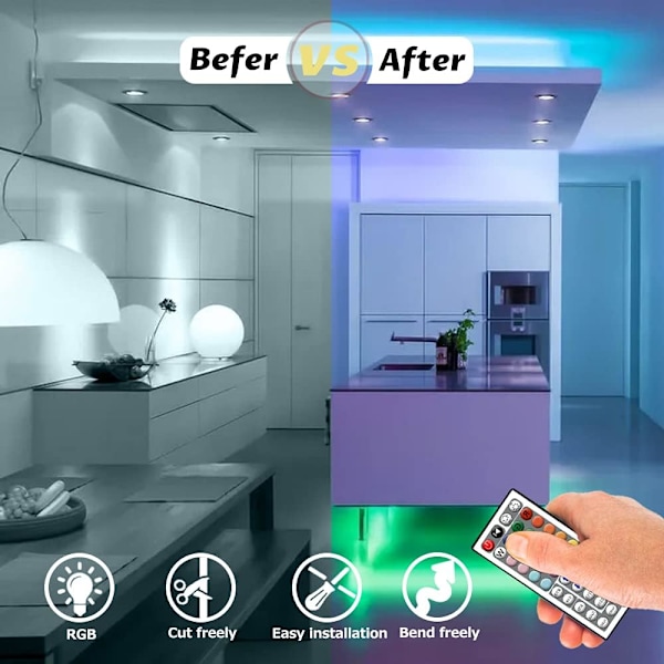 SMD5050 RGB LED-stripe - 12V Vanntett Fargeskiftende Stripe med Strømforsyning RGB LED Strip Set（IR Only）