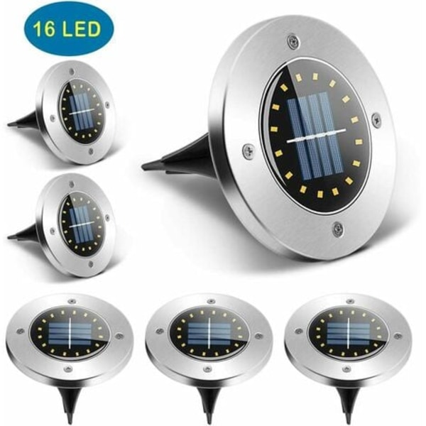 6-pack solcellsdrivna 16 LED utomhus trädgårdslampor IP65 vattentäta gräsmatta vägbelysning Cool White