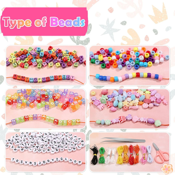 Perlesett for armbånd, perlesett for armbånd med ponnyperler, polymerleireperler, charm-perler, bokstavsperler for armbånd og smykker
