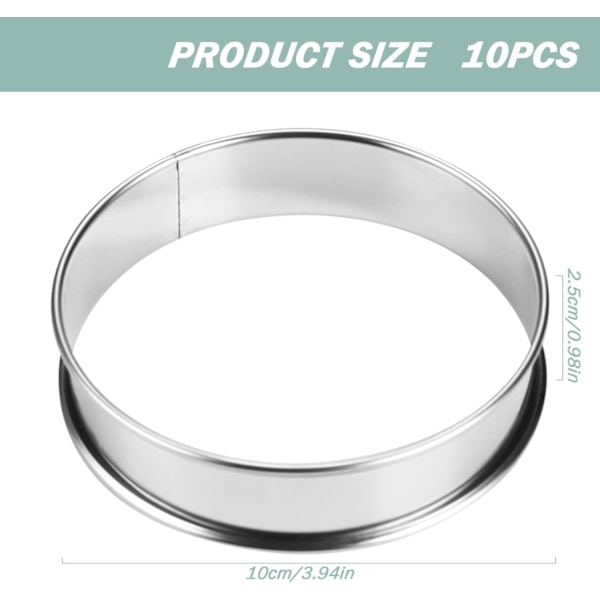 10 stk smultringringer, 10 cm rustfritt stål engelsk muffinsring, nonstick rund ringform, dobbeltrullede kakeringer dessert engelsk muffinsring