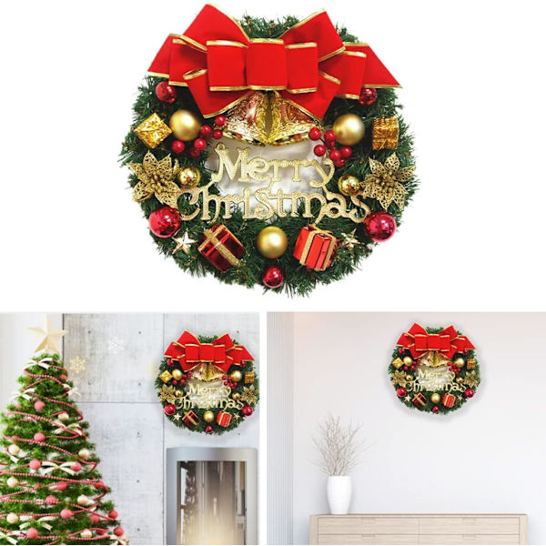 Julkrans konstgjord grön Xmas Garland prydnad för ytterdörr eldstad windows röd girland