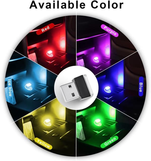 USB bilstemningslys - 6 stk USB monokrom LED bilinteriør stemningslys - Plug-in 5V mini interiørlys for biler/bærbare datamaskiner/USB-porter