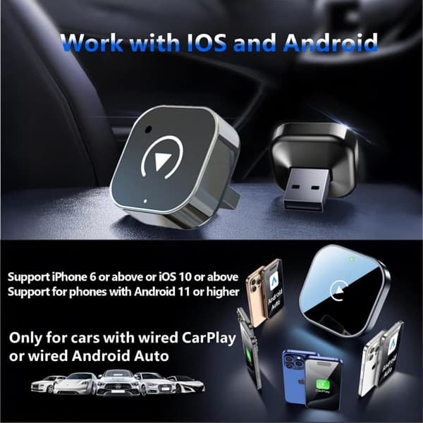 Mini trådlös CarPlay- och Android Auto-adapter, Plug & Play trådlös CarPlay-adapter