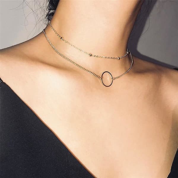 Vintage Ring-anheng Boho Chic Choker Halskjede Sølv