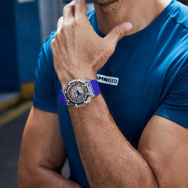 Menn Multifunksjonell Elektronisk Armbåndsur 50m Vanntett Klokker Digital Analog Kvarts Klokker Trendy Dobbel Skjerm Herreklokker Blå A Blue A
