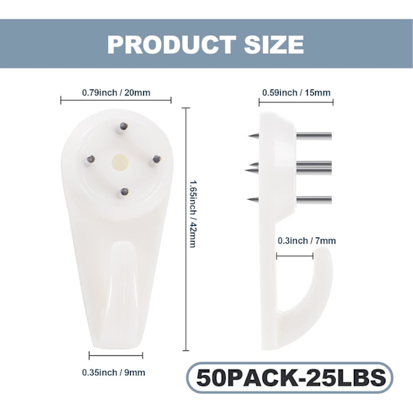 50 kpl Kuvien Ripustussetti, Raskaat Koulut Seinille Porattamatta, Kantaa 25 LBS White Standard