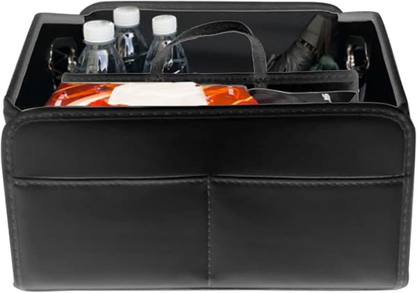 Læder Bil Bagagerums Organizer - Foldbar Opbevaringsboks til SUV, Sort Black
