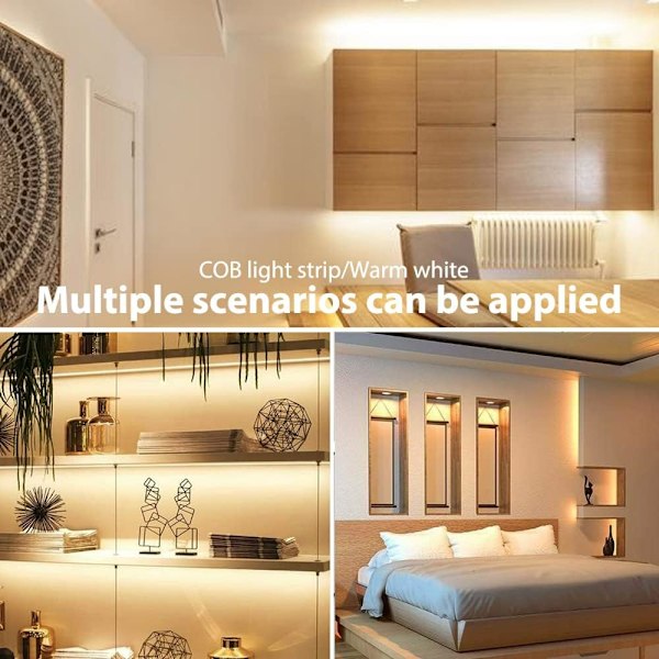 Arote 24V COB LED-remsa - 2m Vattentät Varmvit 3000K, IP65 Dimbar, 320 LED/m Hög Ljusstyrka för Heminredning (Strömadapter Ingår Inte) Warm white m