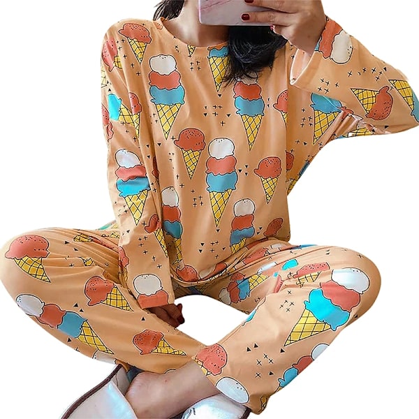 Höst 2-delars pyjamas set kvinnor tunna sexiga sovkläder härlig hem kostym 2023 rund hals flickor sömn långärmad pyjamas stil 8 2XL