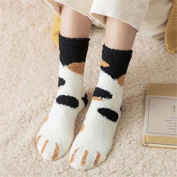 4 par vinterkattklor Söta tjocka varma sömngolvstrumpor, Cat Paw Slipper Socks för flickor, damstrumpor