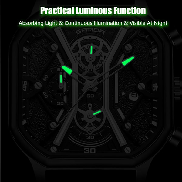 Quartz armbåndsur til mænd business rustfrit stål ur lysende analog armbåndsur multifunktionel chronograph ur mode firkantet ur Sort B Black B