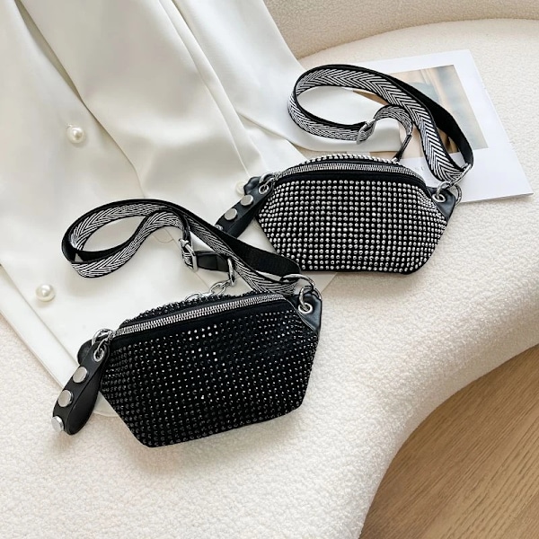 Designer Dame Bæltetaske Ny Dame Kæde Skulder Crossbody Brysttasker Diamant Fannypack Og Telefonpakke Mode Bæltetaske Til Kvinder Sort  Taljetaske