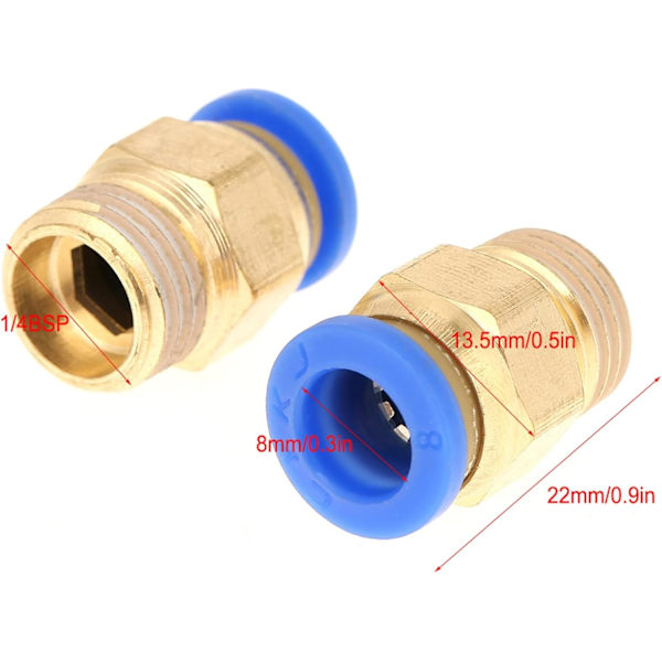Push Fit-kontakter, 10 st pneumatiska snabbkopplingar adapter 8 mm diameter gänga 1/4bsp set