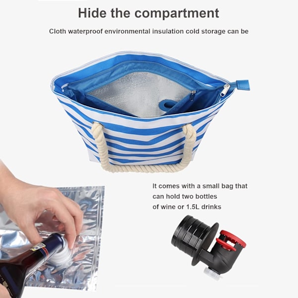 Vintasker Tote Bag, Køletaske med Lækagesikker Rum til 2 Flasker blue