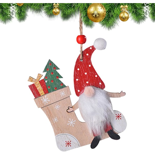 Nisse Juletræspynt - Træhængende Nisse Dekorationer til Hjemmet, Fest, Bil Sock