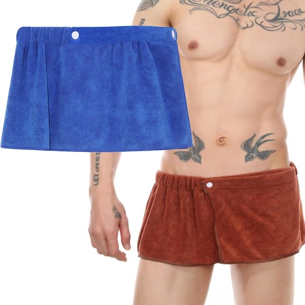 Pack (kaffe+blå) Mjuka bärbara badlakan för män Korta byxor Mjuk badhandduksfilt för bad