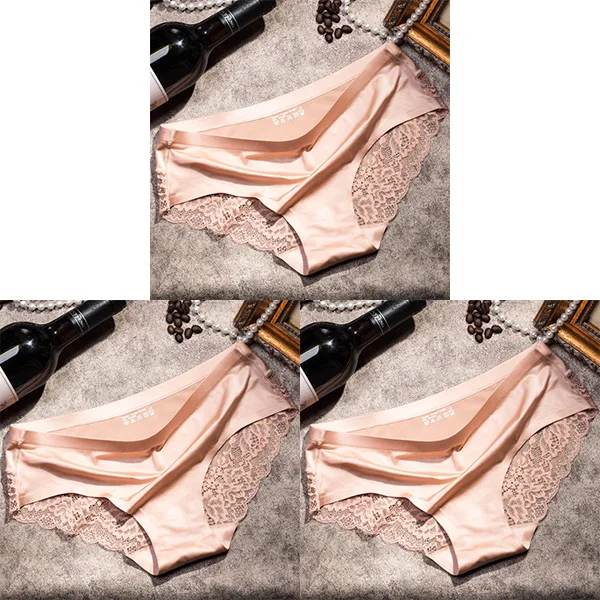 3st/lot Damtrosor Set Spets Seamless Underkläder Kvinnliga Silkestrosor Kalsonger Dam Trosa Culotte Femme Kvinna Underkläder XX 3 beige L