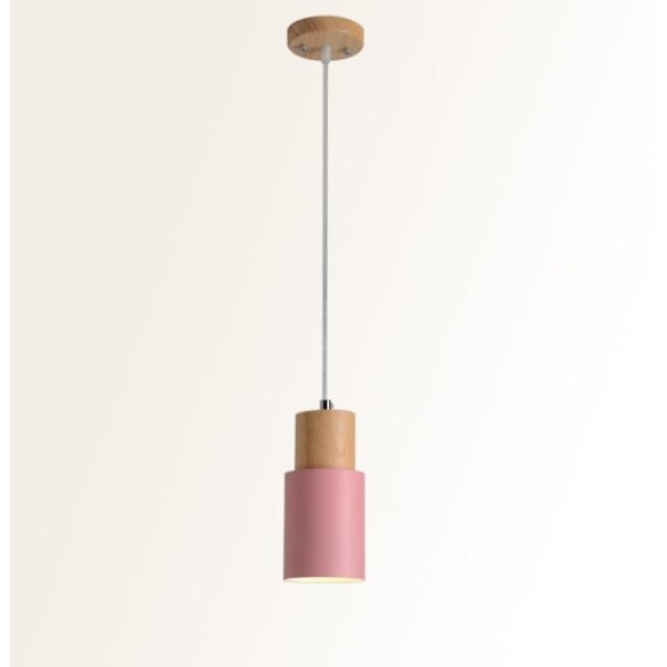 Liten modern minimalistisk ljuskrona i massivt trä med rak macaronstång (enkelhuvudrosa, ingen glödlampa)