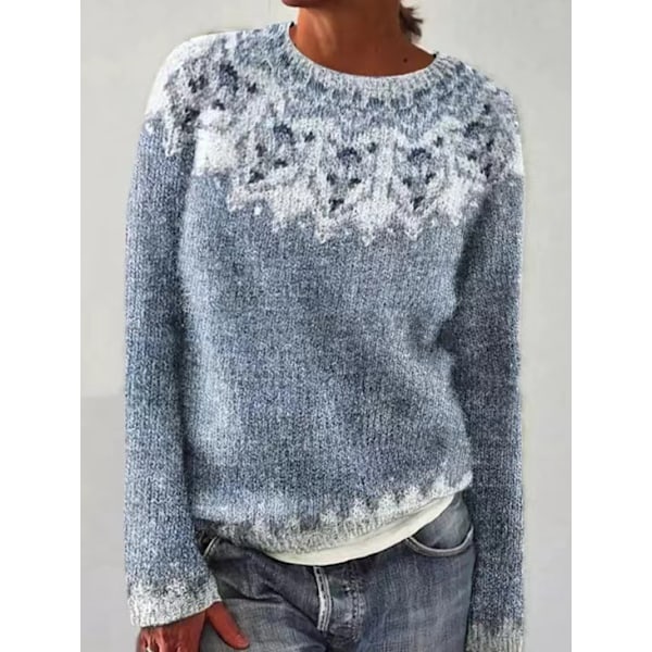 Damtröja i löst stick - Rund hals, färgblock, trendig tröja, snövarg 4XL snow wolf 4XL