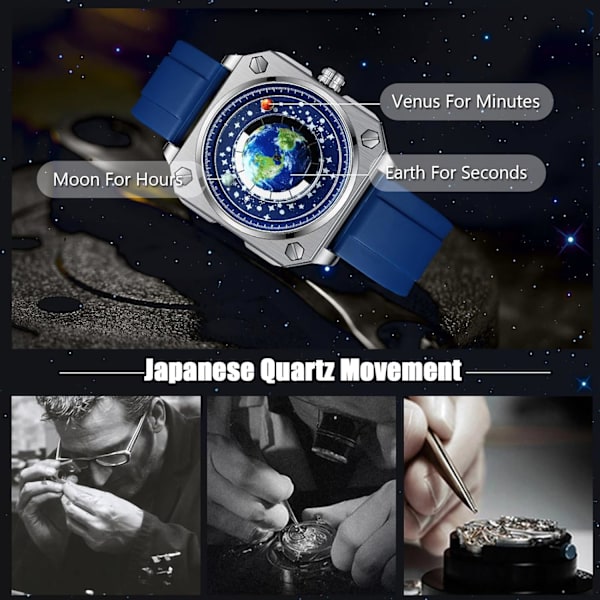 Män Kreativa Klockor Unika Visare Armbandsur Analog Kvarts Kvadratisk Klocka ERD Urtavla Mode Design Rostfritt Stål För Män Blå Vit B Blue white B