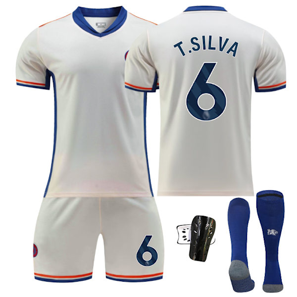 Chelsea Kotipaita Lapsille 2024-2025 - Vieraspelipaikka t.silva Nro 6 - Sukkasuojat 26 No. 6 - Sock Guards 26