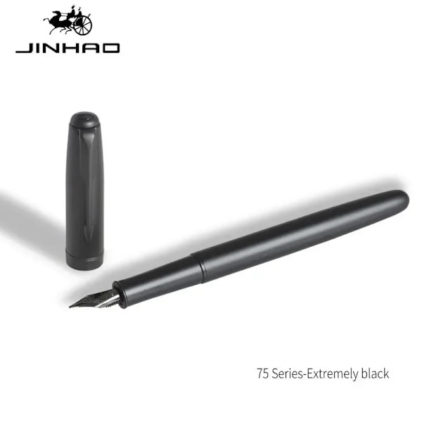 Jinhao 75 Metal Fountain Pen Sort / Sort Rød Luksus Penne 0,5 Mm Spids Skrive Blæk Penne Brevpapir Virksomhed Kontor Skoleartikler Sort F 0,5mm