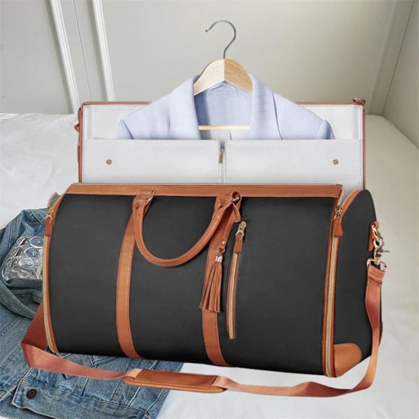 Foldbar Garment Duffel Taske - 2-i-1 Rejs Taske med Sko-Rum til Mænd & Kvinder Black