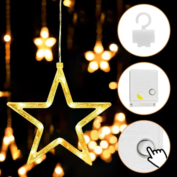 LED-stjerner Julelys 3 stk Lys Juleinnendørs Vindu Lys Dekorasjon 8 Moduser IP44 For Jul Bryllup Fest Soverom Balkong Dekorasjon Plug