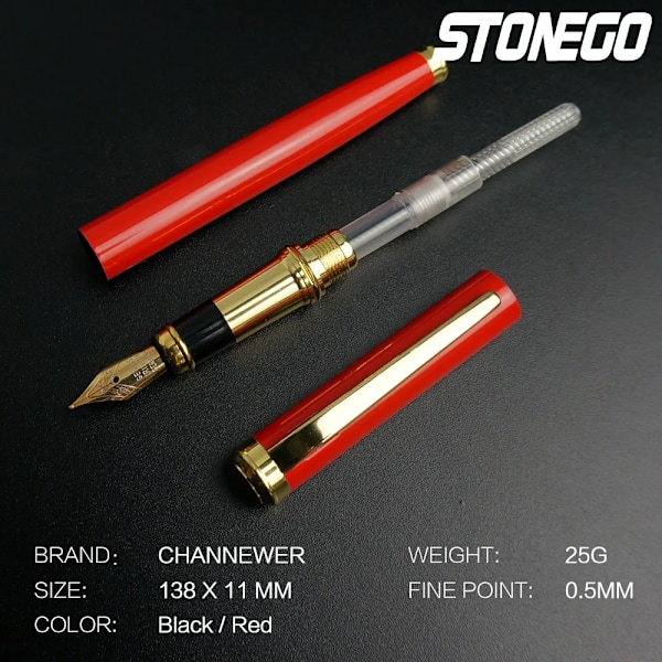 Stonego Fashion Metall Füllfederhalter, Metall Bläck Pennor Med Bläck Refill Converter Elegant Lackhus Kalligrafi Pennor Röd