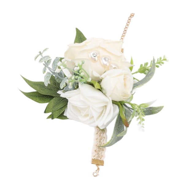 Håndleddsblomster for bryllup, brud, håndleddsblomst, dekorative hvite roser og grønne blader for ball 0.1