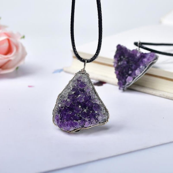 Ametist Cluster Stone Halsband Raw Crystals Heal Stone Pendant Golden