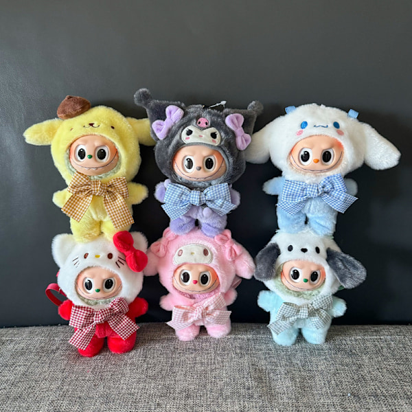 /NC/Tecknade Labubu Kläder Kreativa Hello KT Melody Labubu Dockor Outfit Monster Cosplay Baby Leksaker Charm Labubu Tillbehör 6