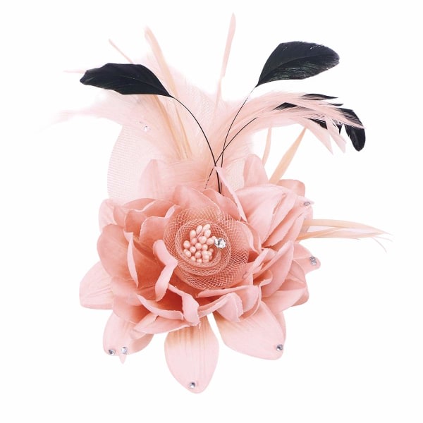 CQBB 1 st handgjorda tyger Brosch Blomma Plym Pannband Huvudbonad Hårnålar för Dam Kvinnor Grillar (rosa) Dekor för Bankett Firande Favors