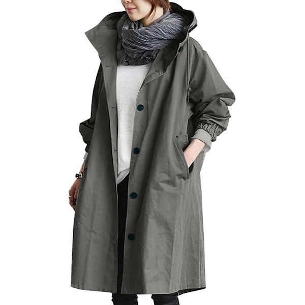 Hætte Lomme Langærmet Vindjakke Løs Nederdel Midt Længde Jakke Britisk Stil Kvinder Tøj Solid Efterår Tynd Casual Casual Casual Case Vintage Khaki M