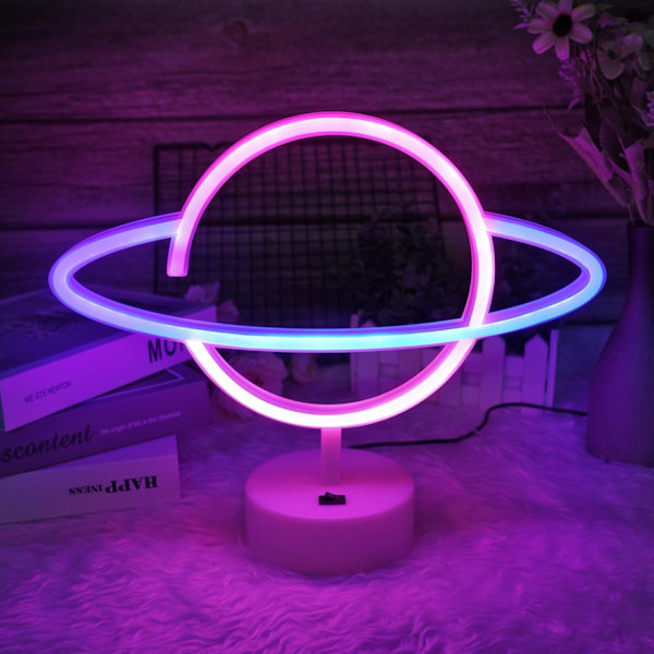 Planet Neon Skylt, LED Nattlampa för Sovrumsinredning, Batteri/USB-driven Planet