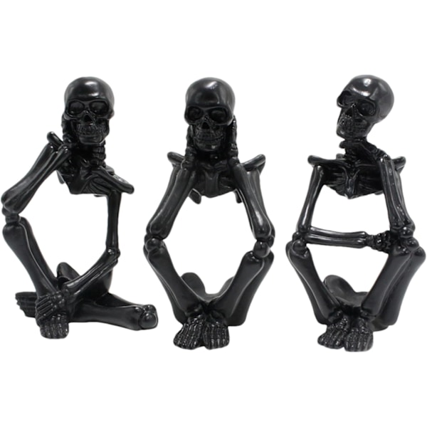 Harts Halloween Skelet Figurer Sæt - 3 St Uhyggelige Sorte Statuer, Stue, Soveværelse Dekoration 1 set