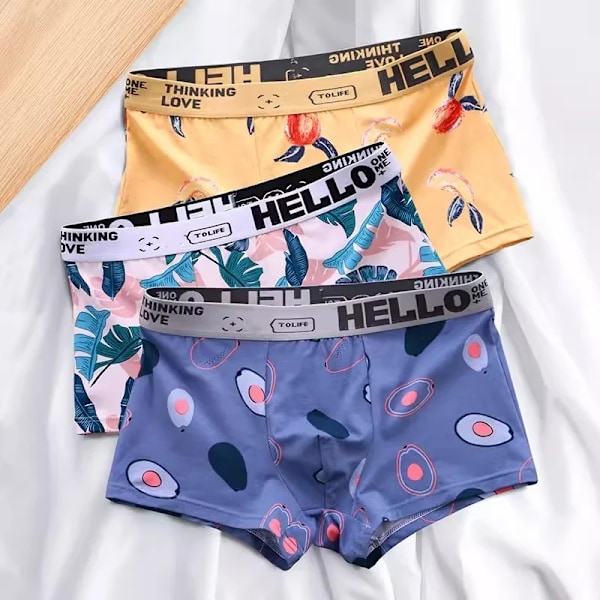 3 kpl Miesten Boxer Shorts Alusvaatteet Puuvilla Boxer Miesten Cartoon Hedelmä Kalsongit Hengittävä Kosteutta Poistava Miesten Boxers TaoYeLi XXXL 80-90KG