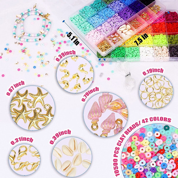 10500 stykker lerperler armbåndssæt, blødt keramisk perle sæt, venskab armbånd DIY smykker, perler til armbånd og smykkefremstilling