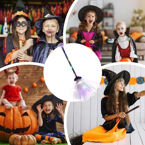Halloween-noita-luuta LED-valoilla - Violetti Cosplay-luuta naamiaiskoristeeksi Purple