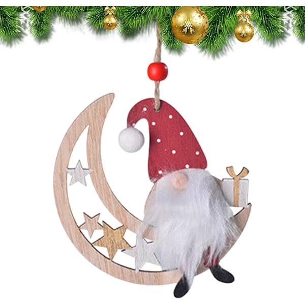 Trefigurer av tre for juletreet, hengende håndverkdekor for hjemmet og bilen The moon